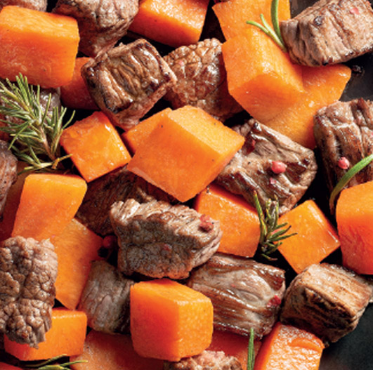 Receita de Carne de Vaca aos cubos com Abóbora