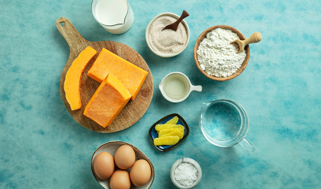 Ingredientes para fazer sonhos de abóbora