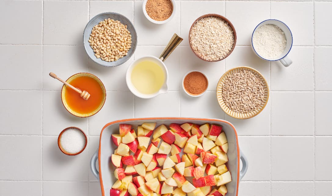 Ingredientes para crumble de maçã