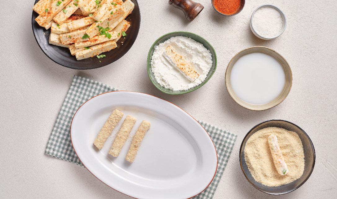 Tiras de tofu em polme