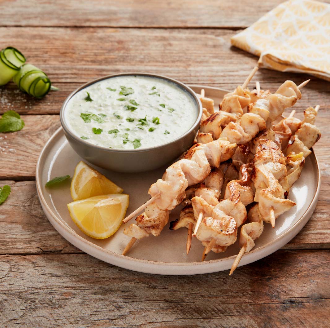 Receita de Espetadas de Frango com Tzatziki