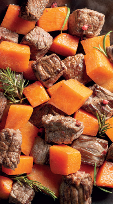 Receita de Carne de Vaca aos cubos com Abóbora