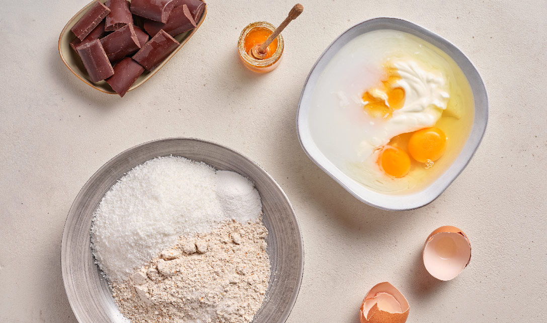 Mistura de ingredientes para fazer panquecas