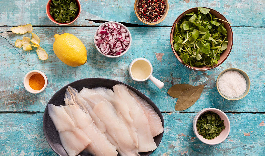 Ingredientes para cozinhar filetes de pampo