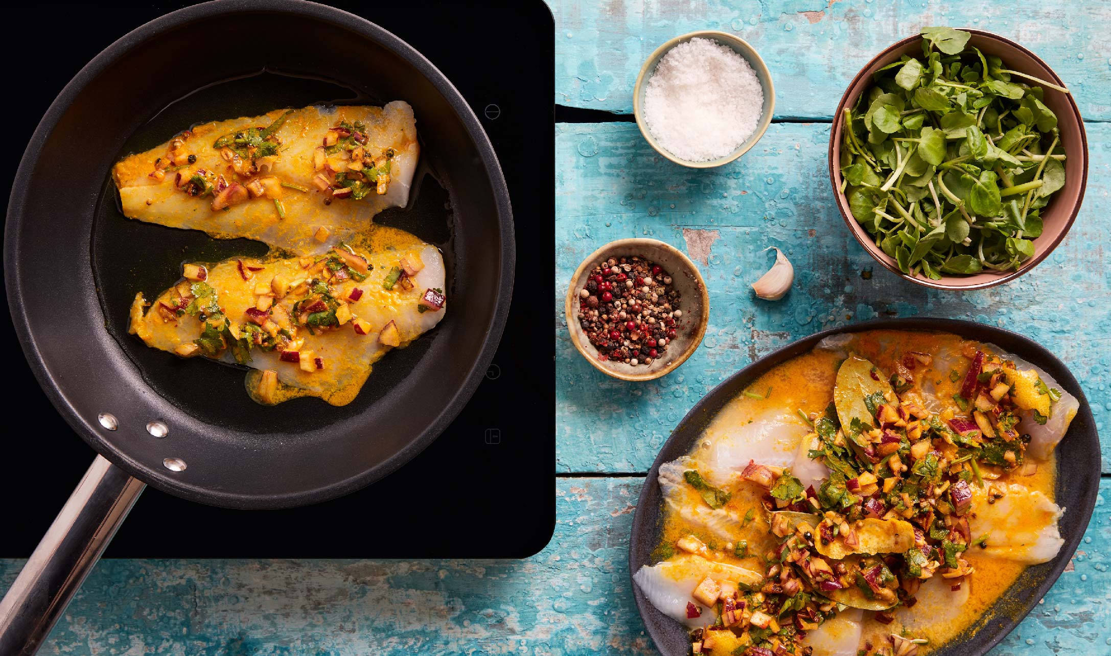 Filetes de Pampo Aromáticos com Agriões Salteados