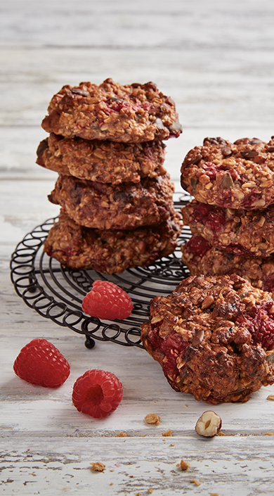 Bolachas de muesli com framboesas