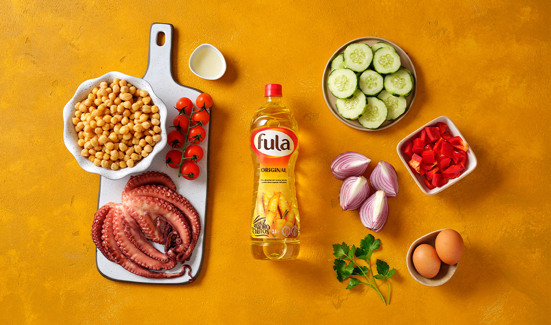 Salada de grão e polvo