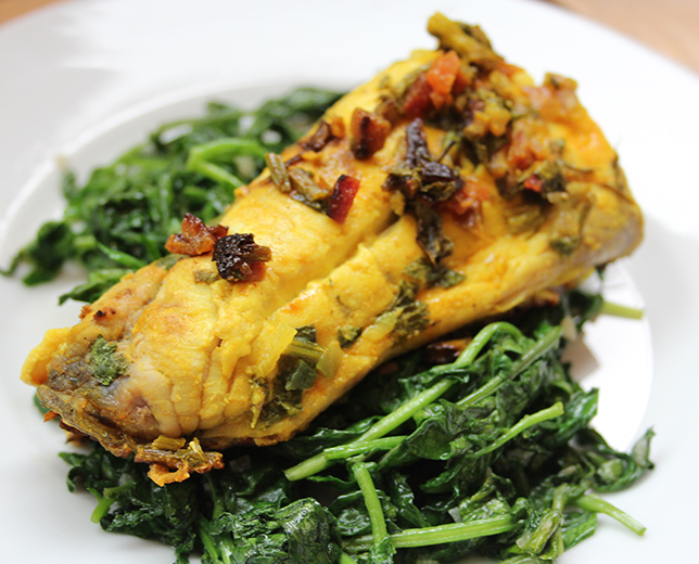 Filetes de Pampo Aromáticos com Agriões Salteados