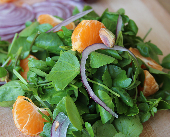 Salada de Agrião, pistáchio e tangerina