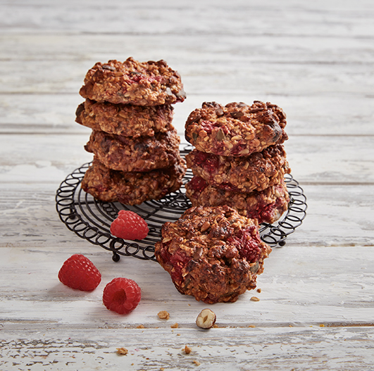 Bolachas de muesli com framboesas