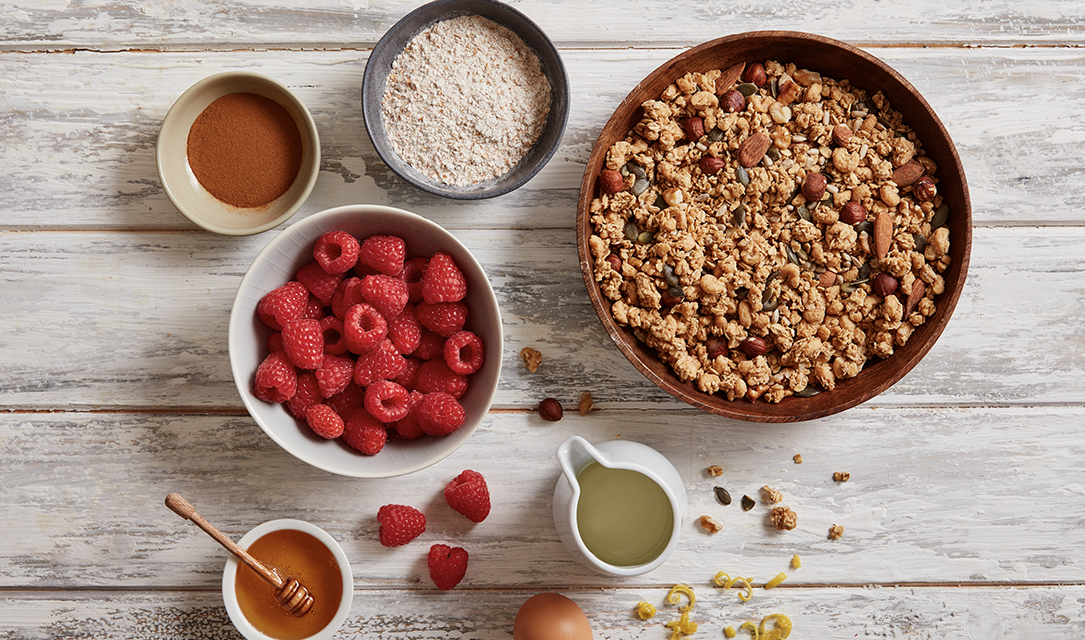 Bolachas de muesli com framboesas