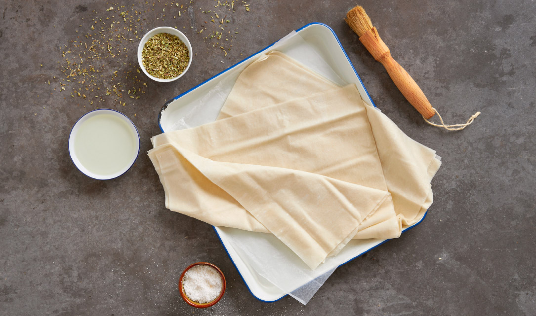 Ingredientes para usar massa filo com orégãos
