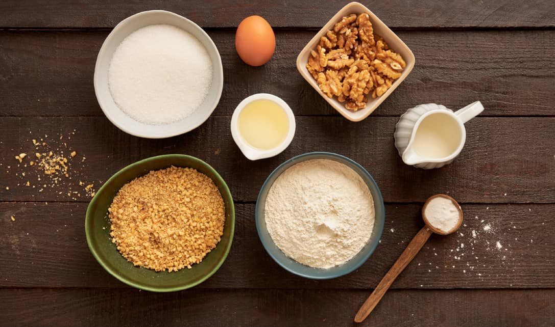 Ingredientes para pão de noz