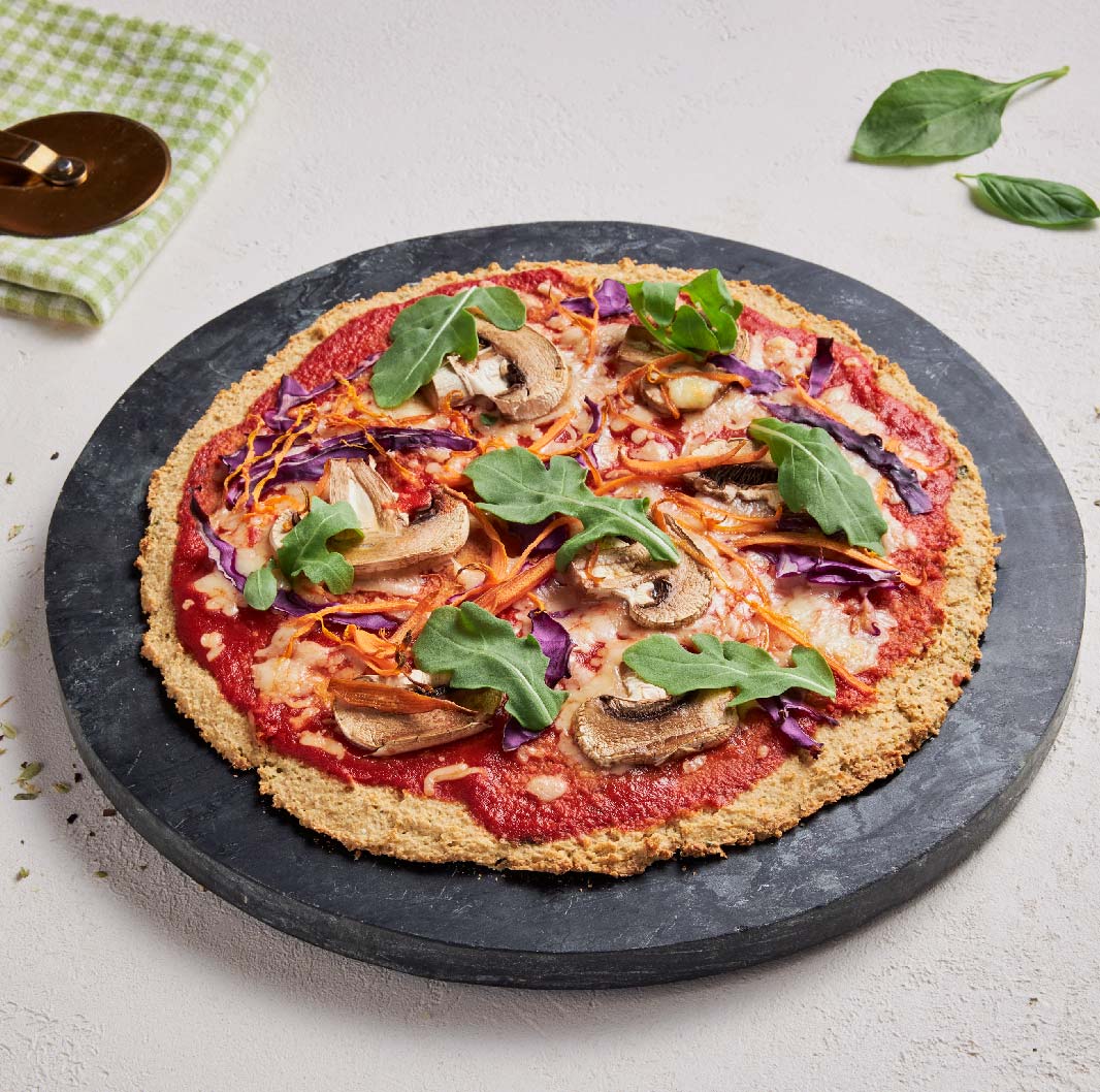 Pizza com base de couve-flor